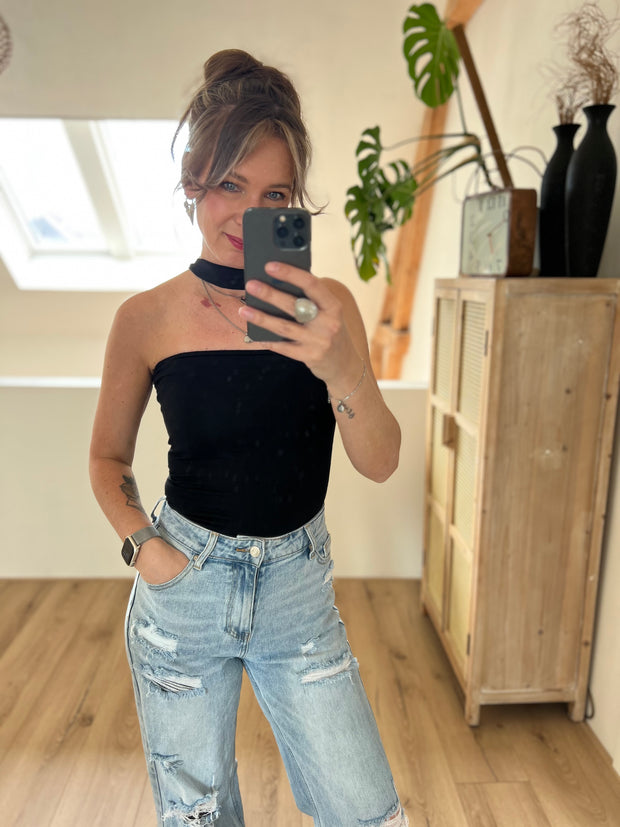 Top Strapless Choker M766 Zwart
