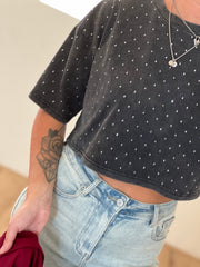 T-shirt cropped grijs strass LM8111