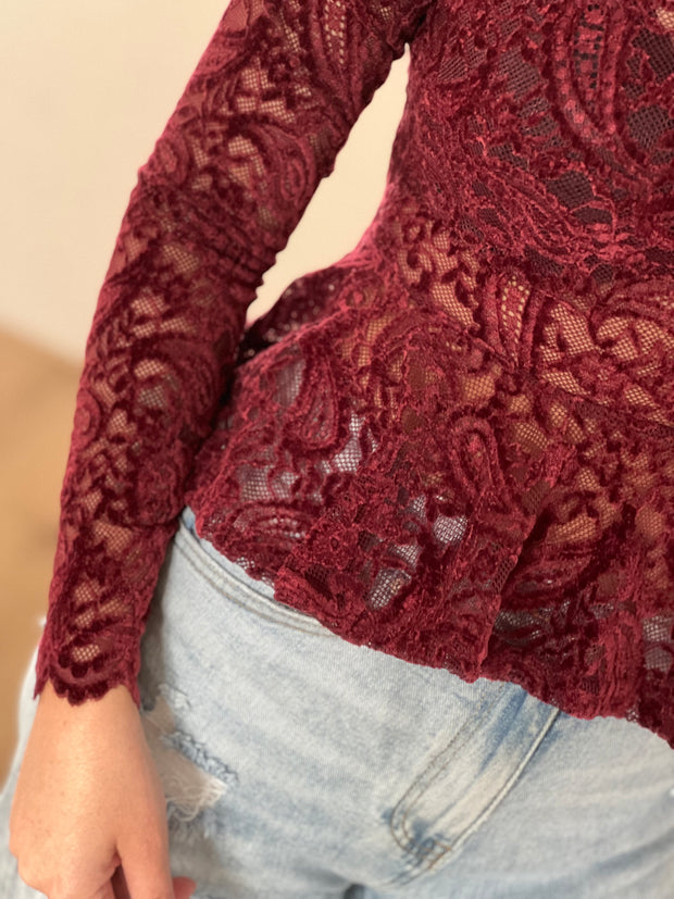 Top Peplum lace 61927 Bordeaux