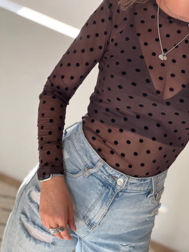 Top Mesh polka dot Bruin EP19624