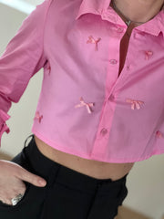 Blouse cropped strik 39443 Roze