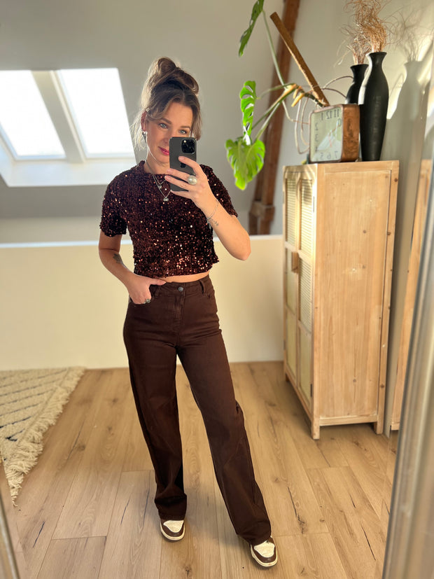 Pailletten top 7037 Camel