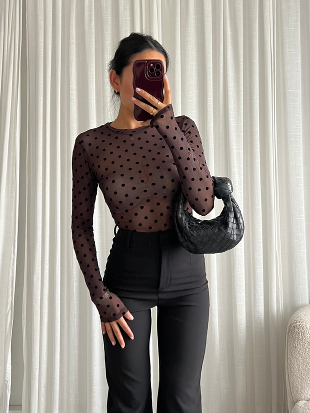 Top Mesh polka dot Bruin EP19624