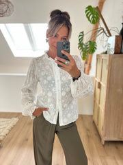 Blouse Broderie flowers 5G074 Wit