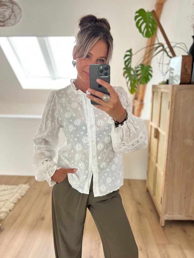 Blouse Broderie flowers 5G074 Wit