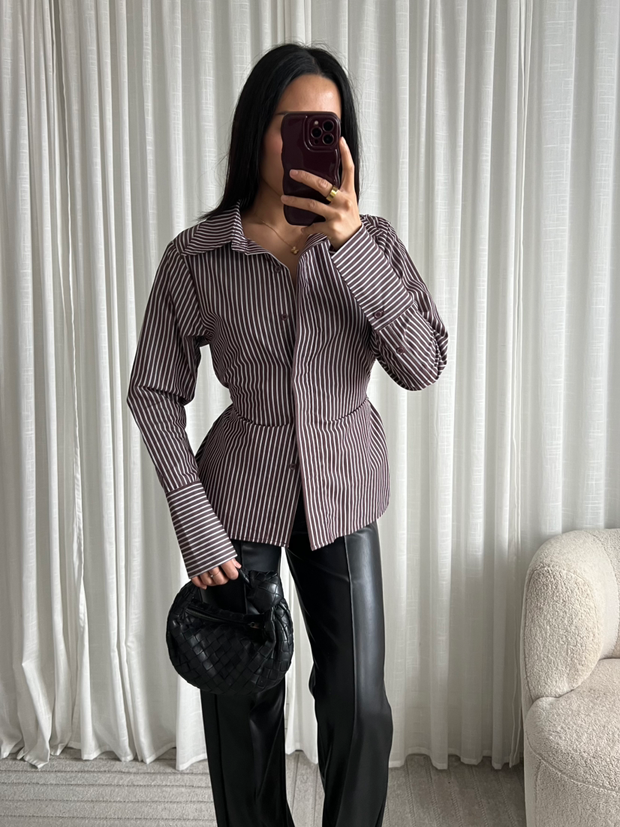 Blouse striped EP19592 Bruin