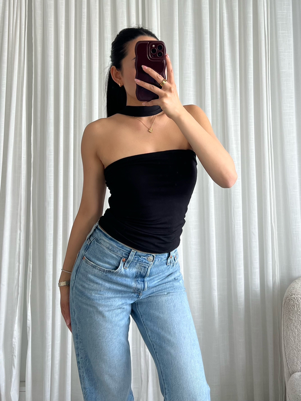 Top Strapless Choker M766 Zwart