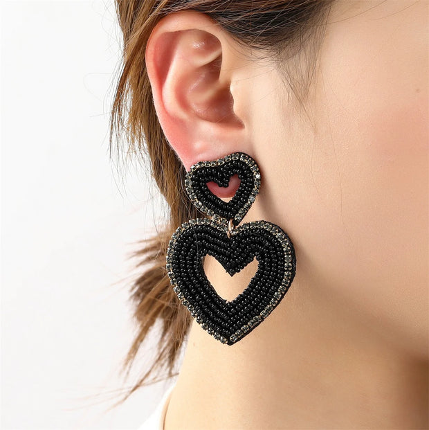 Oorbel 2 Hearts - black E4577-1