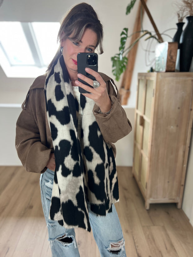 Sjaal Leopard ecru zwart