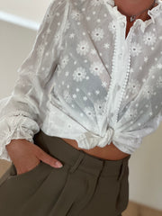 Blouse Broderie flowers 5G074 Wit