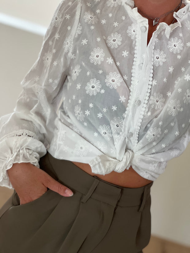 Blouse Broderie flowers 5G074 Wit