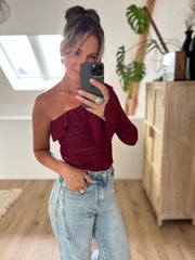 One-shoulder lace top 61908 Bordeaux