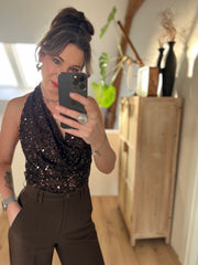 Top pailletten Bruin 23490