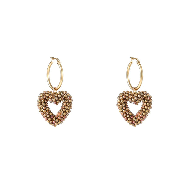 Oorbel Hearts Dangle Hoop - 14K + cinnamon E4564-2