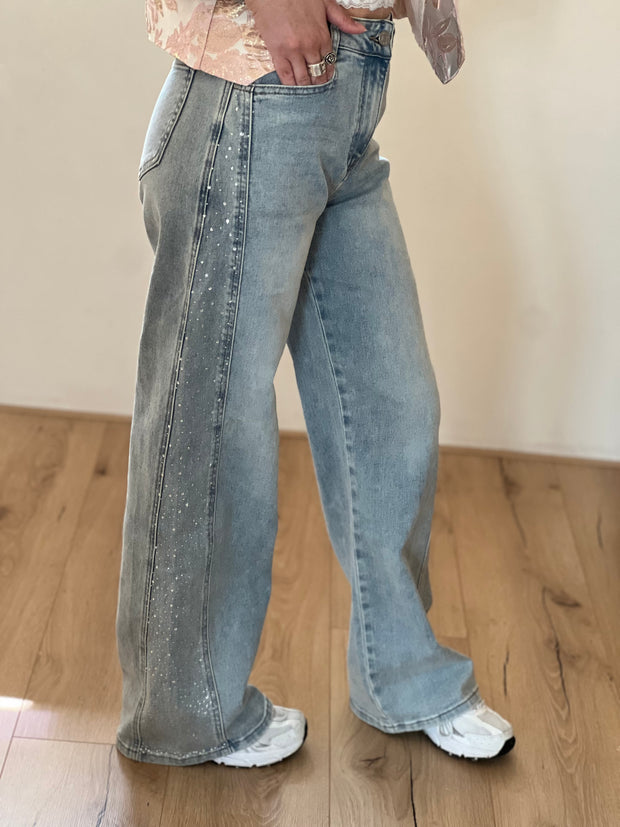 Jeans wide leg strass H937-2