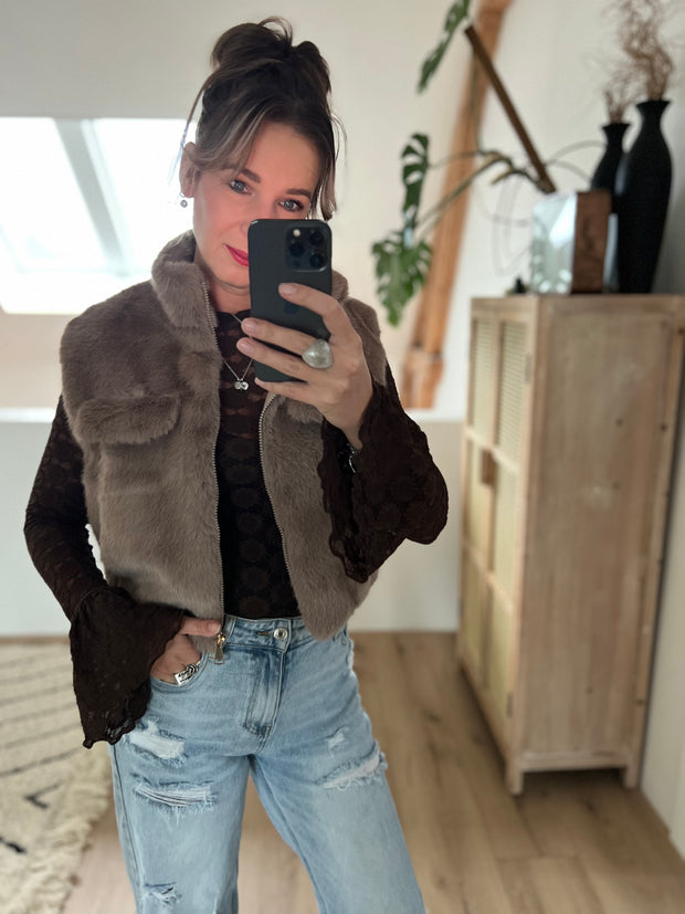 Gilet 55102 fake fur Taupe