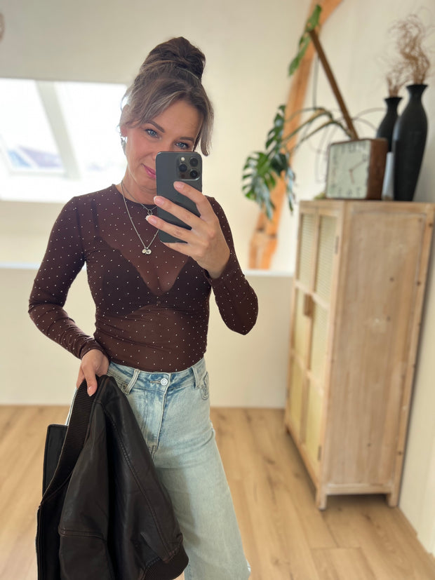 Top Mesh strass EP19573 Bruin